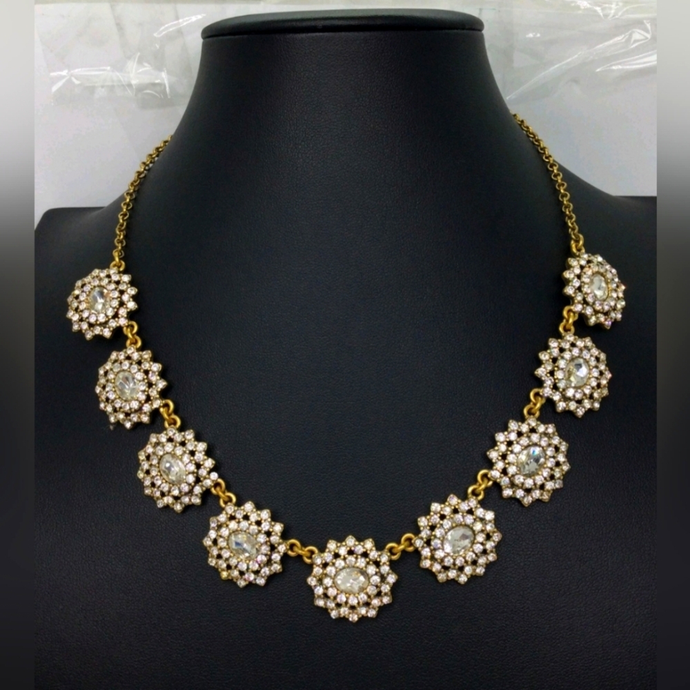 J.Crew Clear Rhinestone Floral Statement Necklace 15"